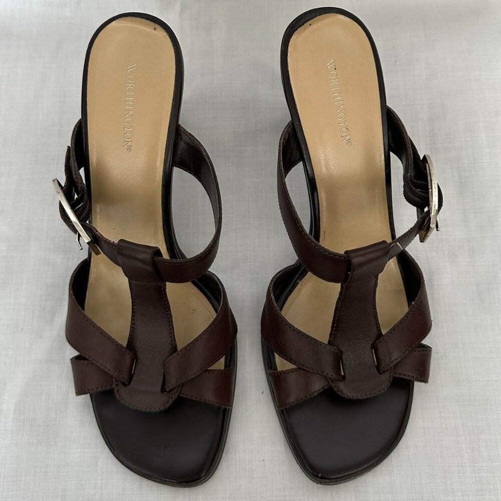 Worthington Dark Brown Leather High Heel Sandals, size 8